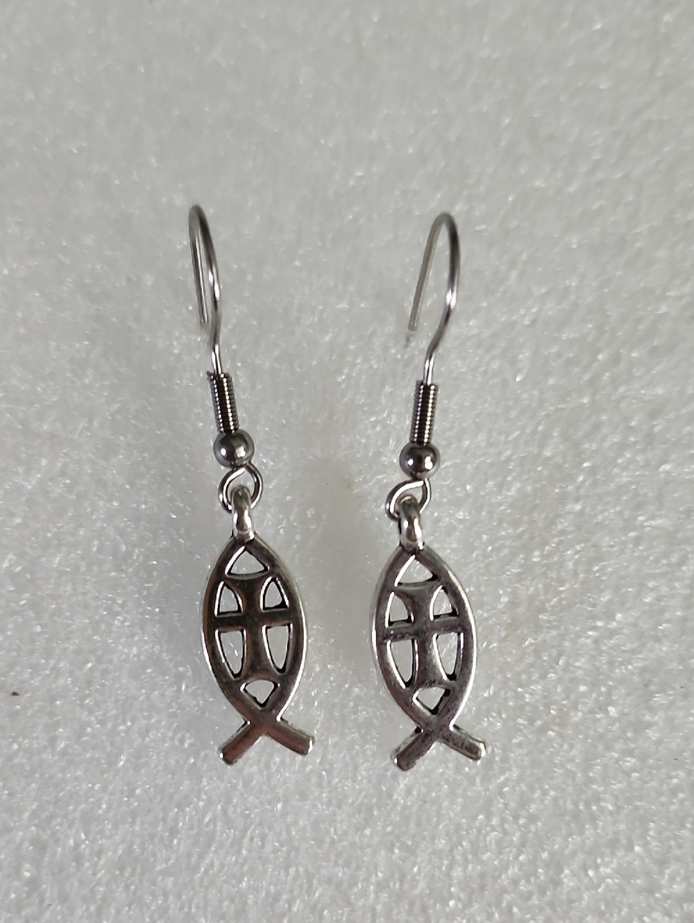 Hand Crafted Silver Fish Symbol Dangle Earrings